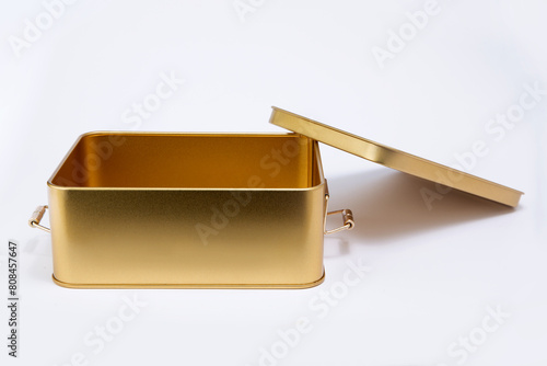 Metal gold container box isolated on white background