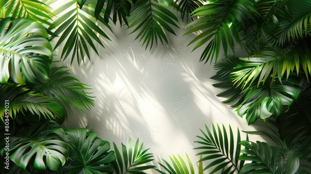 Overlay of tropical leaves with natural shadow