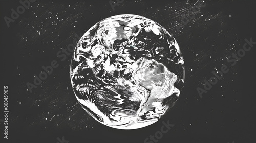  Earth, depicting the western hemisphere with artistic flair sketch engraving generative ai fictional character vector illustration. Scratch board imitation. Black and white image. photo