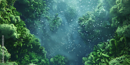 underwater forest with green