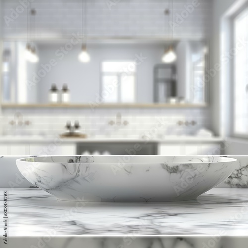 white bathroom interior with marble bath tub