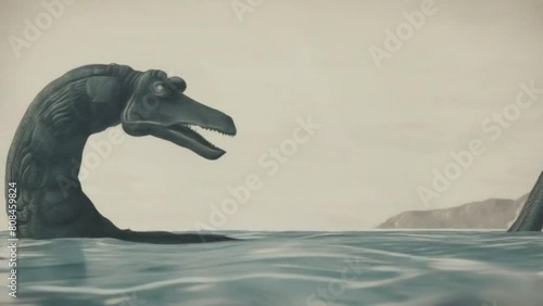 Loch Ness monster illustration vintage found footage animation. photo