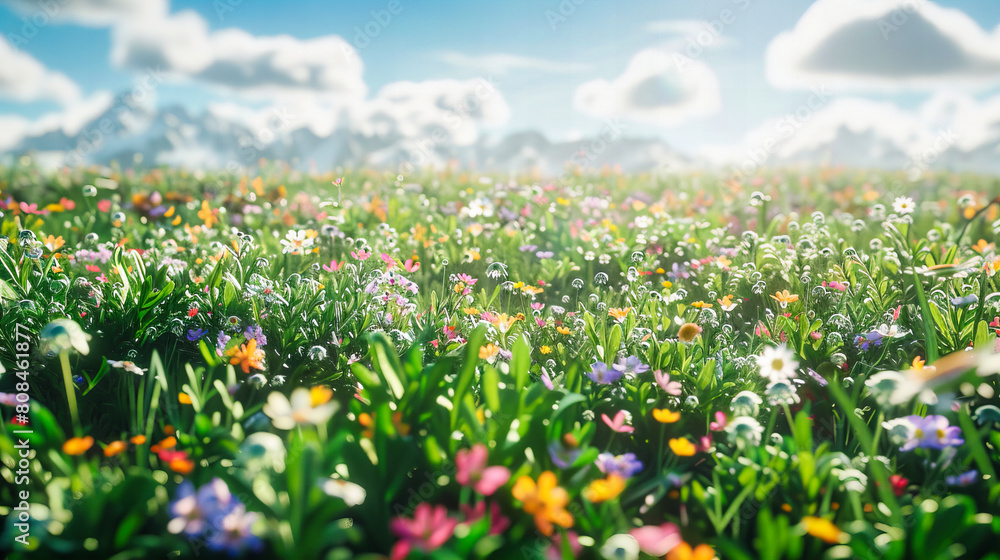 Fototapeta premium Summer Meadow with Bright Wildflowers, Sunny Day in the Countryside