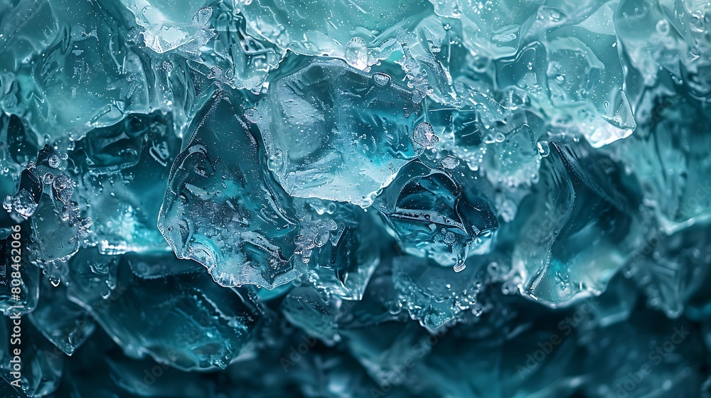Close-up view of a frozen surface depicting intricate frost patterns and ice cracks in vivid blue-green hues, showcasing the delicate and fragile nature of ice. Close-up view of a frozen surface depicting intricate frost patterns and ice cracks in vivid blue-green hues, showcasing the delicate and fragile nature of ice.