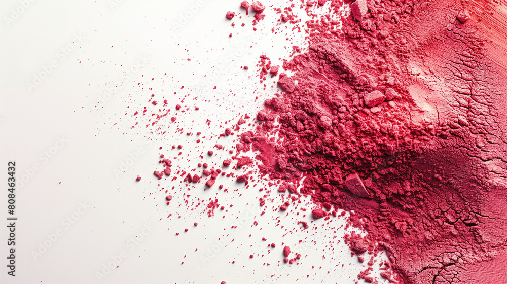 Close-up of scattered red powder on white background Close-up of scattered red powder on white background