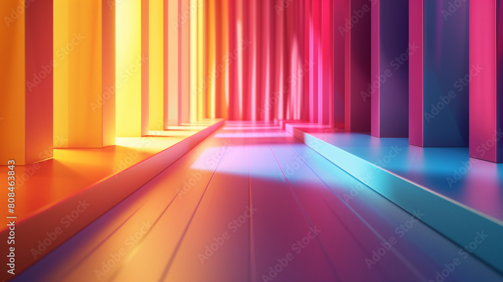 Bright geometric room with colorful vertical stripes Bright geometric room with colorful vertical stripes