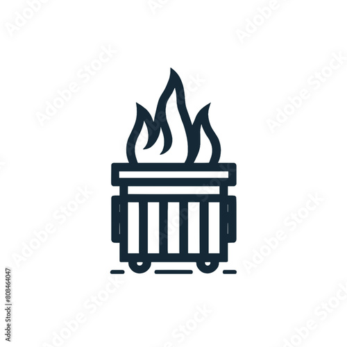 Simple Icon of a Dumpster on Fire, Minimalist Design for Concepts Related to Waste and Hazard