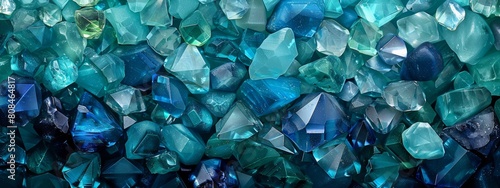 A background of faceted gemstones in cool blues and greens, creating a sense of depth and mystery.