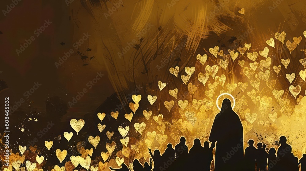 Φωτογραφία Illustration of Silhouette of Jesus and His Followers Filled with Loves