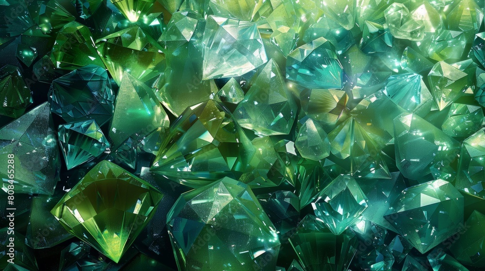 Obraz premium A background of faceted gemstones in cool blues and greens, creating a sense of depth and mystery.