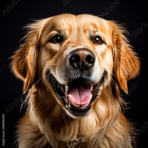 Perro Golden retriver sonriendo fotografía de estudio, mirando a la cámara I.A photo