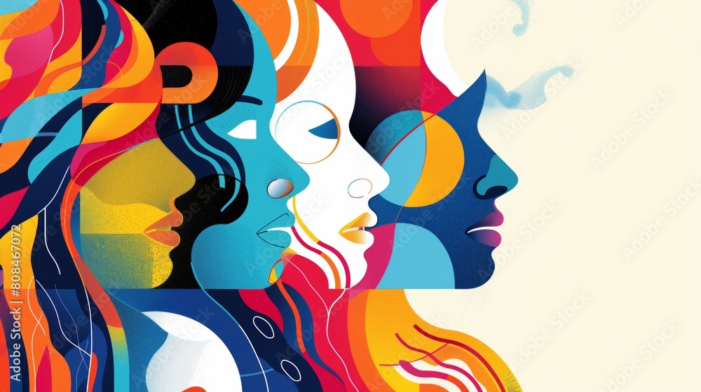 Profiles of women in a modern abstract style