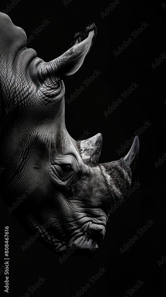 Black and White Portrait of Rhino