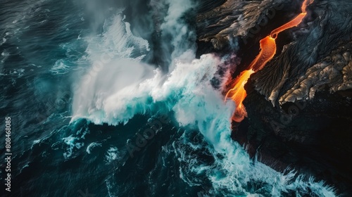 Nature's Force: Aerial Photography of Big Wave Hitting Lava Rock