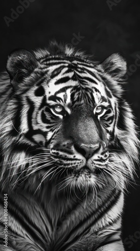 Black and White Portrait of Tiger © Left