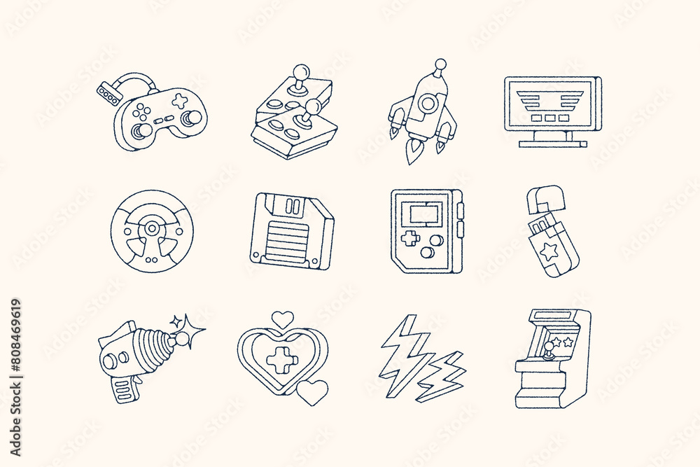 Hand Drawn Retro Arcade Doodle Illustration Hand Drawn Retro Arcade Doodle Illustration