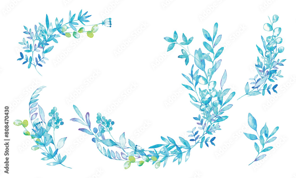 Φωτογραφία 水彩画。水彩タッチの草木ベクターイラスト。ウエディングイメージの夏の草木フレーム。Watercolor painting