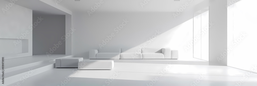whispers of space in a white room with a large window, white walls and ceiling, and a white floor whispers of space in a white room with a large window, white walls and ceiling, and a white floor