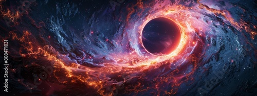 A black hole emanating streaks of vibrant light, symbolizing the immense energy of electricity. photo