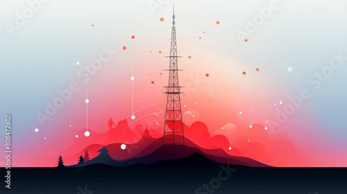 Telecommunications signal transmitter, radio tower from lines. Illustration vector design.