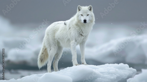 arctic wolf on an ice floe in antarctica photo