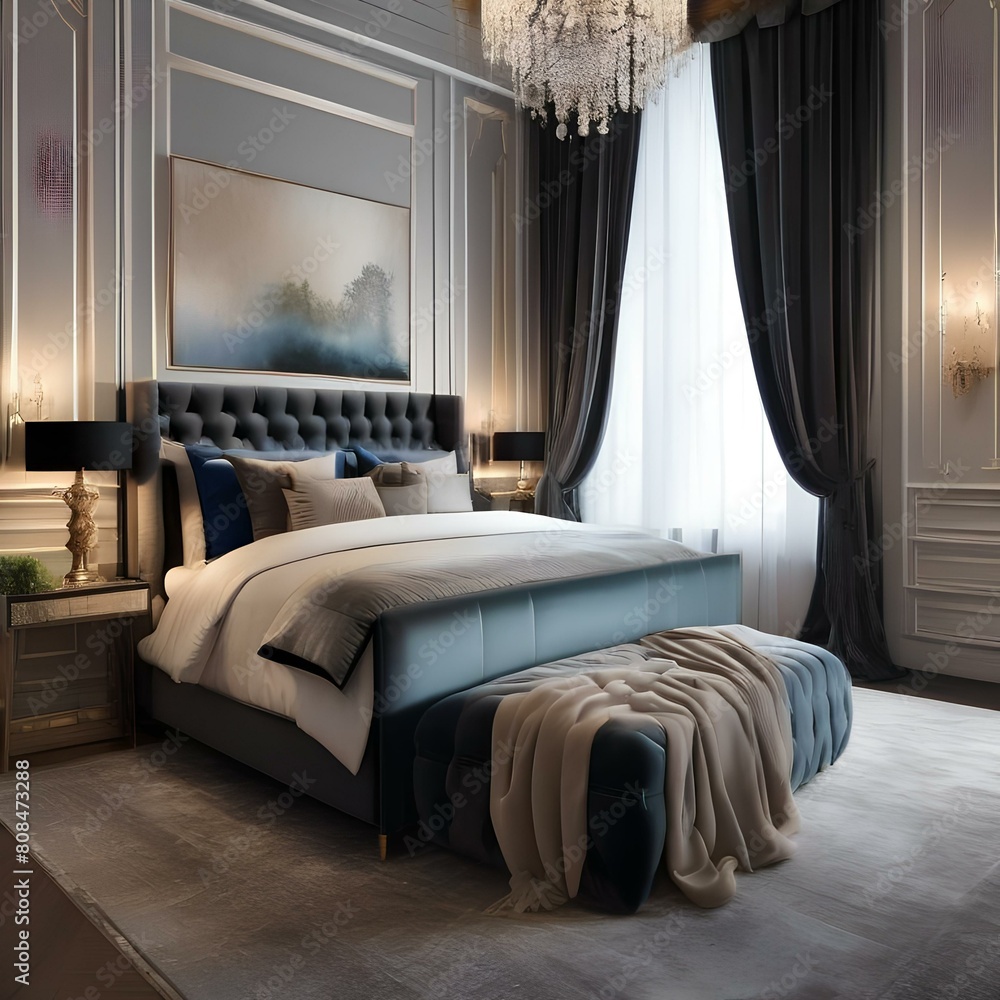 Εκτύπωση καμβά A glamorous bedroom with a four-poster bed, velvet drapes, and a crystal chandel