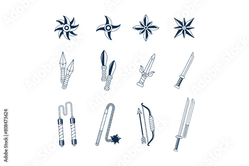 Hand Drawn Ninja Stuff Doodle Illustration