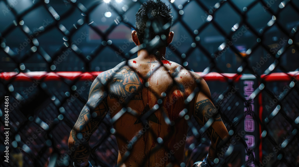 Fighters Seen from Behind the Cage in the UFC Octagon Fighters Seen from Behind the Cage in the UFC Octagon