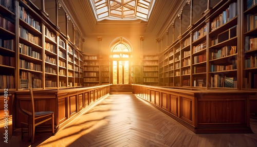 School library with shelves of books with wooden floor