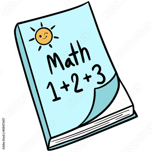 Groovy back to school clipart, Math book illustration in trendy retro y2k style.
