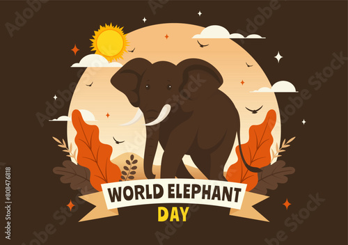 Happy World Elephant Day Vector Illustration on 12 August with Elephants Animals for Salvation Efforts and Conservation in Flat Cartoon Background