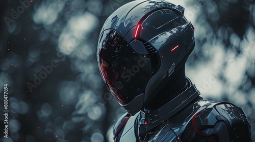 Concealed by shadows, a figure in futuristic armor stands, their face hidden behind a reflective visor, adding to the intrigue 8K , high-resolution, ultra HD,up32K HD photo
