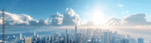A picturesque view of a futuristic city skyline with white buildings under a sunny blue sky 8K   high-resolution  ultra HD up32K HD