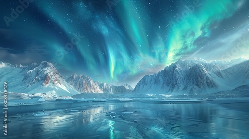 Wallpaper Mural Snowcapped mountains and a frozen river under a colorful aurora borealis in a beautiful winter scene Torontodigital.ca