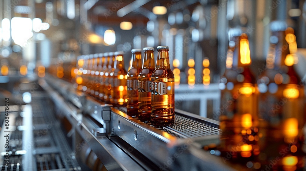 Advanced brewery bottling line with digital screens and modern ...