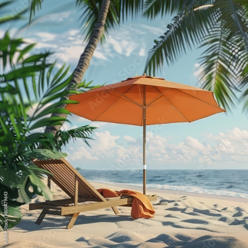 beach with palm trees and beach chair © Ariestia