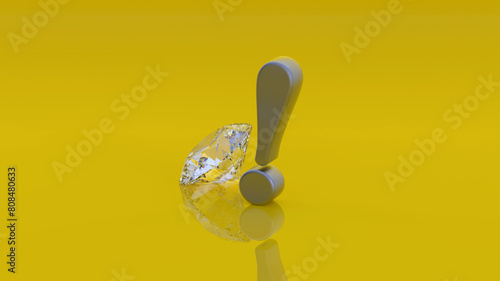ロポーズでダイヤモンドをもらいびっくり感嘆符、黄色背景	
