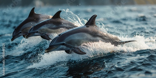 Several dolphins jumping in the waves Playful Dolphins Leaping in Ocean Waves - 4K HD Wallpaper