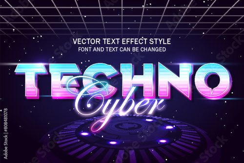 techno cyber retrowave futuristic vaporize style typography editable text effect font template design
