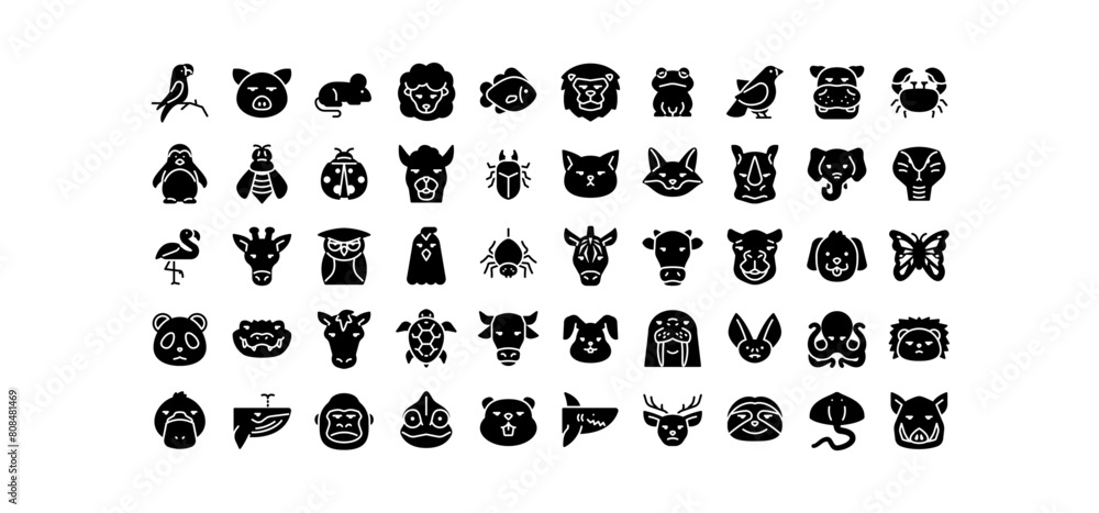 Set of animal icons. Solid animal icons pack contains icon such as platypus, whale, cat, horse, gorilla, cow, mammals, reptiles, pets, wildlife etc. Set of animal icons. Solid animal icons pack contains icon such as platypus, whale, cat, horse, gorilla, cow, mammals, reptiles, pets, wildlife etc.