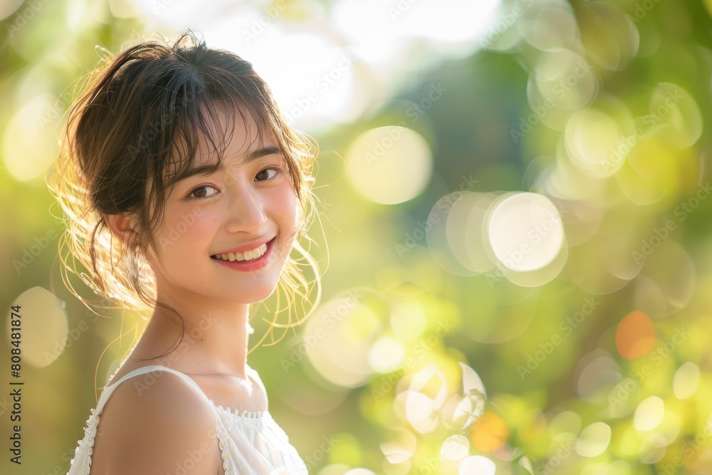 Fototapeta premium 新緑と笑顔の日本人女性（夏・モデル・アイドル・ポートレート）