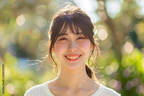 新緑と笑顔の日本人女性（夏・モデル・アイドル・ポートレート） photo