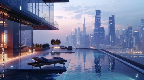  luxury hotel with a Michelin-starred restaurant  a world-class spa  and an infinity pool overlooking the city skyline 