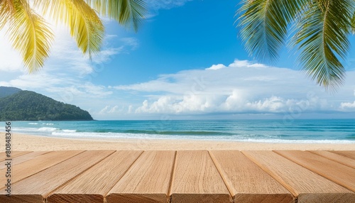 Oceanfront Oasis: Summer Product Showcase on Wooden Podium