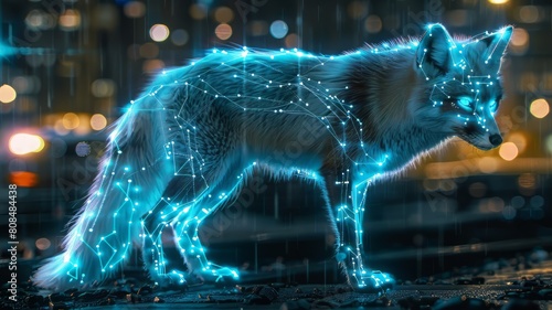Fox with Neon Blue LED Futuristic