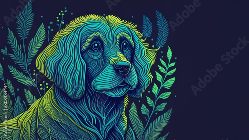 glowing neon blue and green dog over blue background wallpaper
