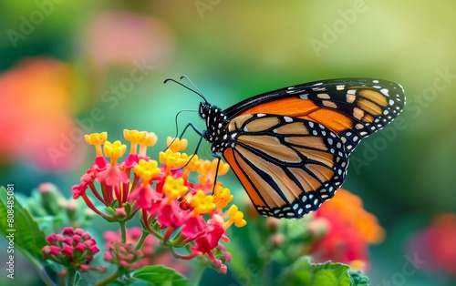 Beautiful images in nature of monarch butterflies on lantana flowers, very beautiful view