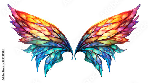 Colorful fantasy fairy wings isolated on transparent background