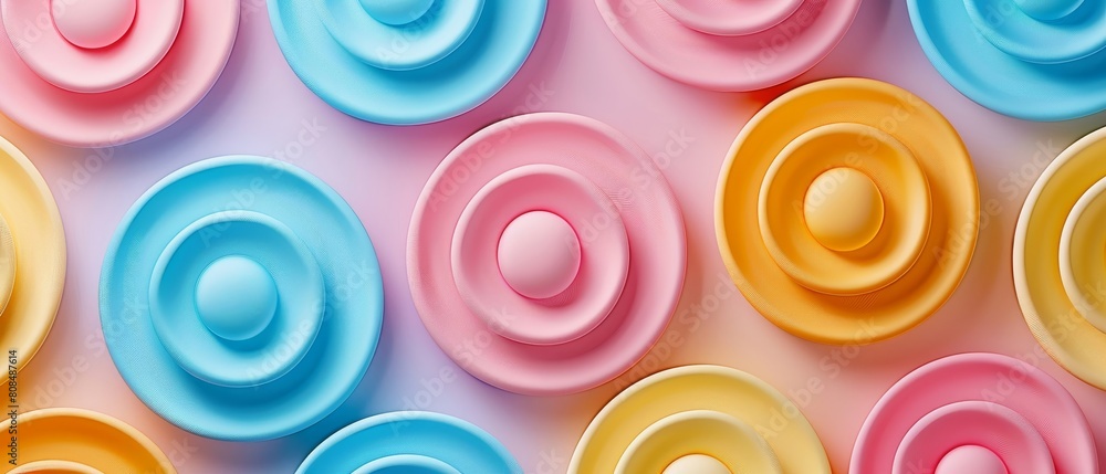 Minimalist 3D candy spirals forming abstract patterns against a clean, pastel background Minimalist 3D candy spirals forming abstract patterns against a clean, pastel background