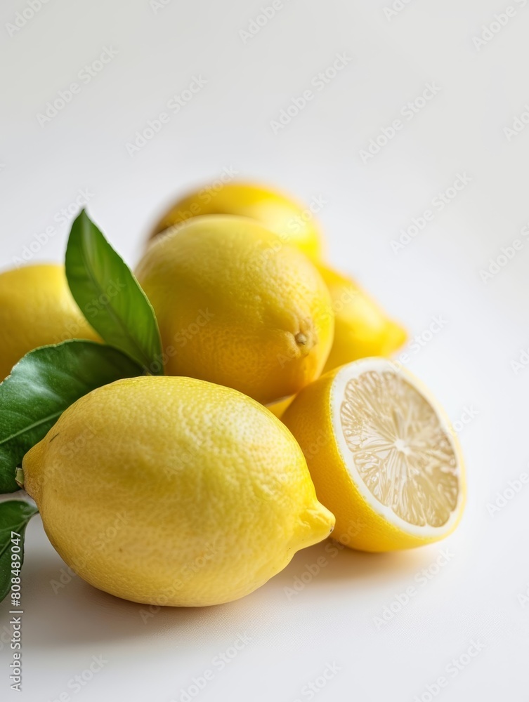 Lemons Fresh lemons, side view, emphasizing their zest and juice for adding freshness to dishes, isolated on white blackground.